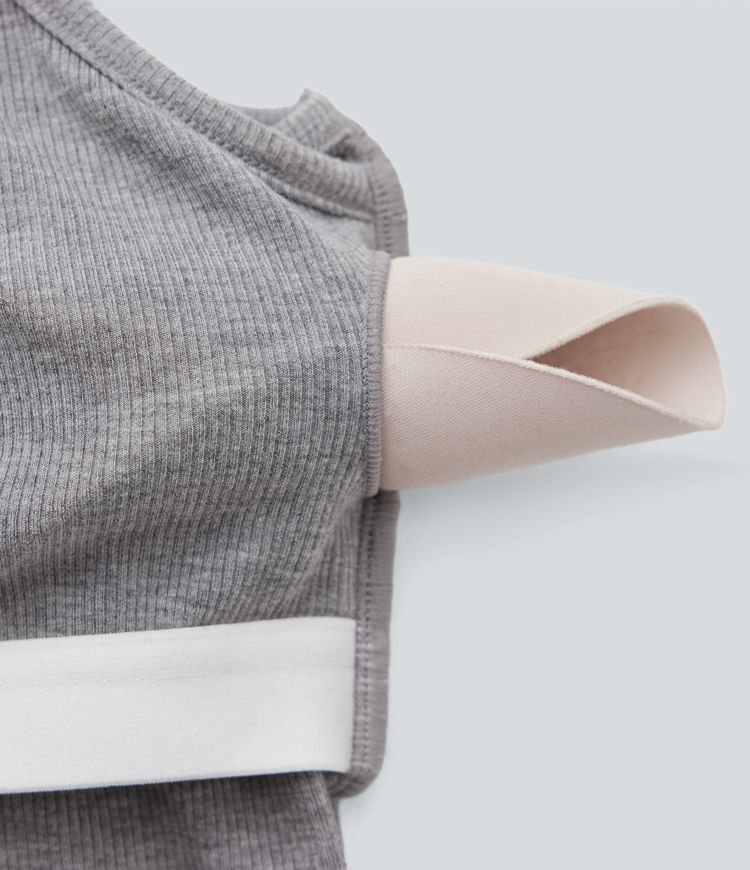 High Stretch Ribbed Knit Cropped Yoga Tank Top