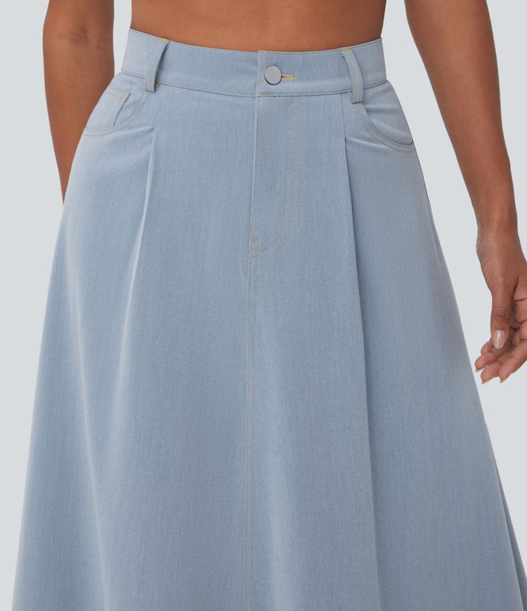 Lässiger ausgestellter Midirock mit hohem Bund und mehreren Taschen