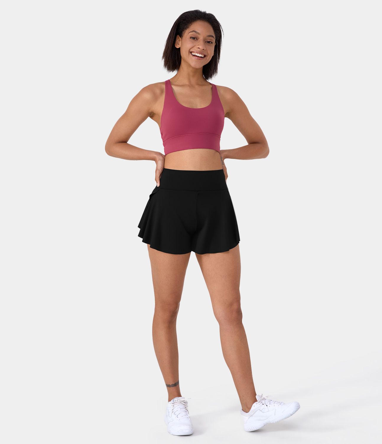 Short de yoga fendu 2-en-1 taille haute 5cm