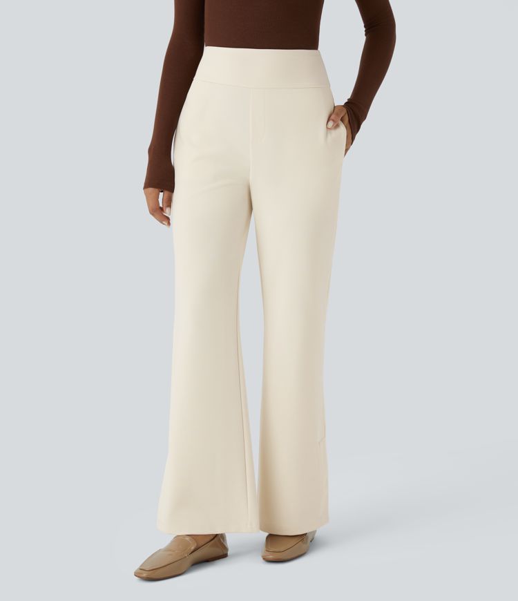Pantalon Tailleur à taille haute avec poches multiples, fentes et coupe légèrement évasée