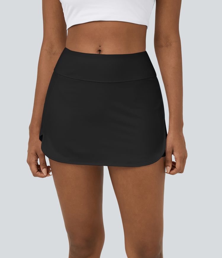 Softlyzero™ Airy 하이 웨이스트 대비 트림 2-in-1 사이드 포켓 곡선 밑단 미니 쿨 터치 테니스 스커트 