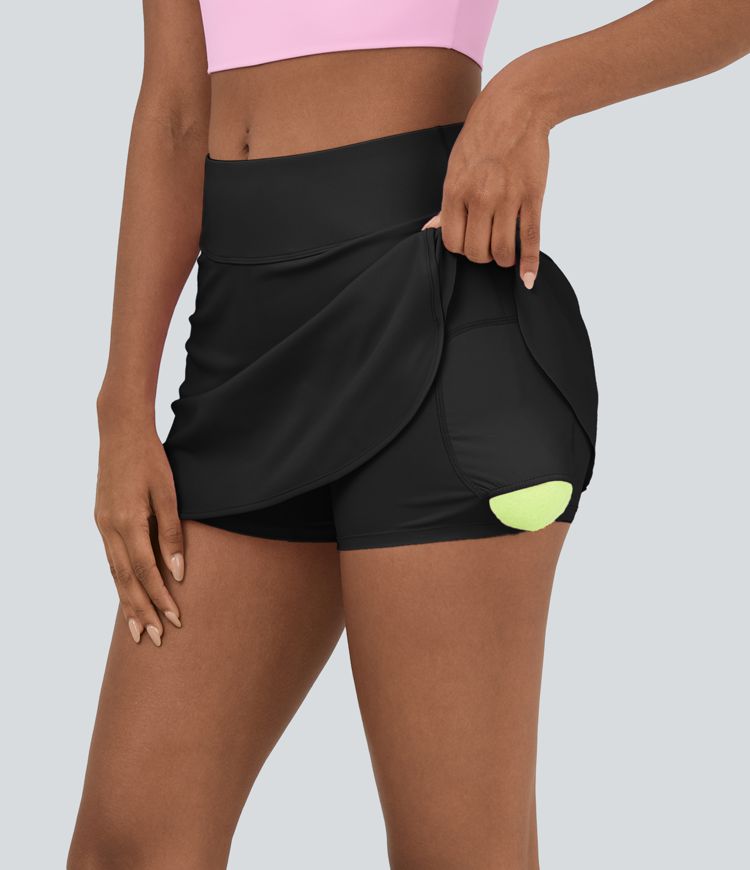 Softlyzero™ Airy 하이 웨이스트 대비 트림 2-in-1 사이드 포켓 곡선 밑단 미니 쿨 터치 테니스 스커트 