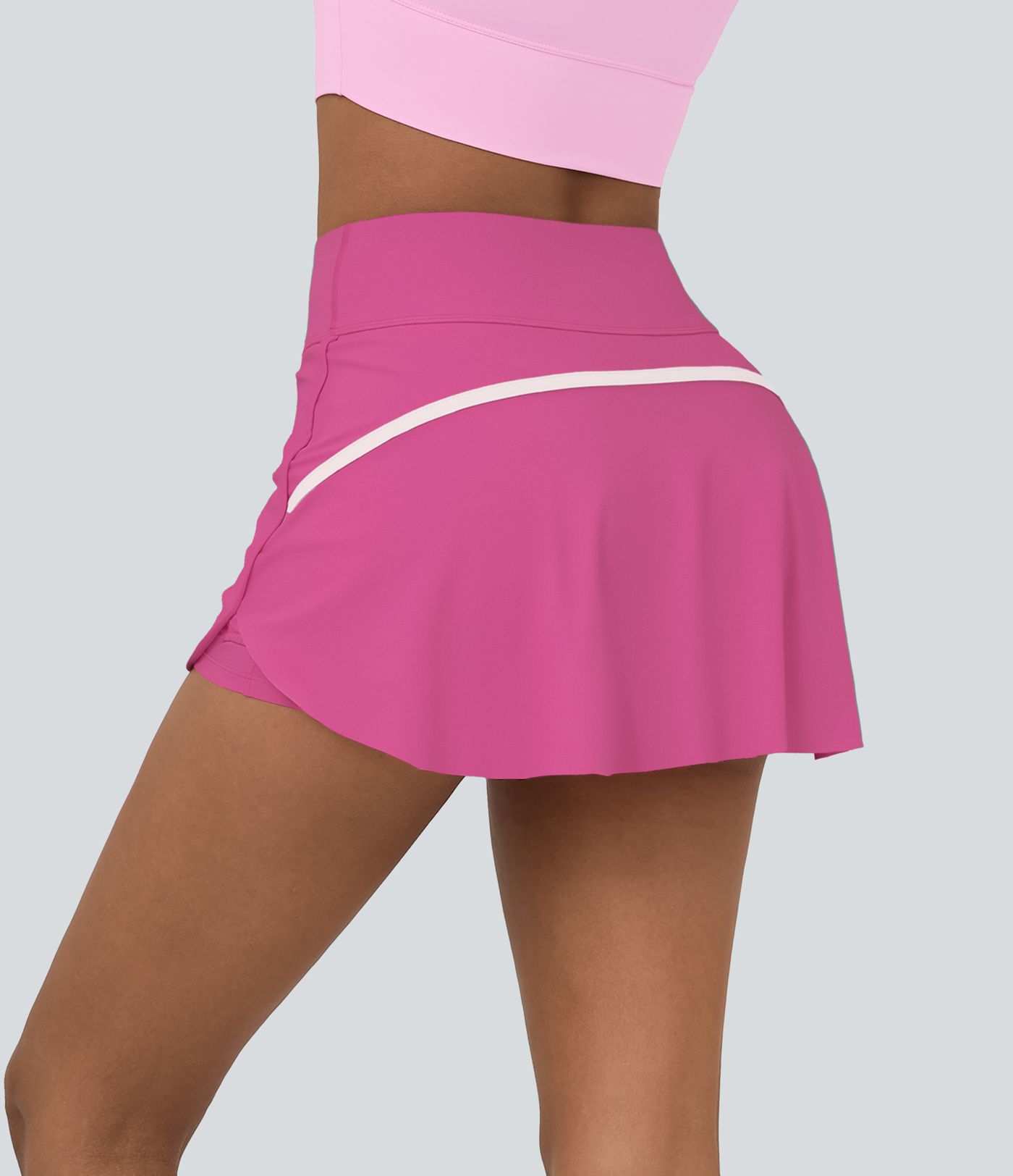 SoftlyZero™ Airy High Waisted Contrast Trim 2-in-1 Pocket Curved Hem Mini Cool Touch Tennis Skirt-UPF50+