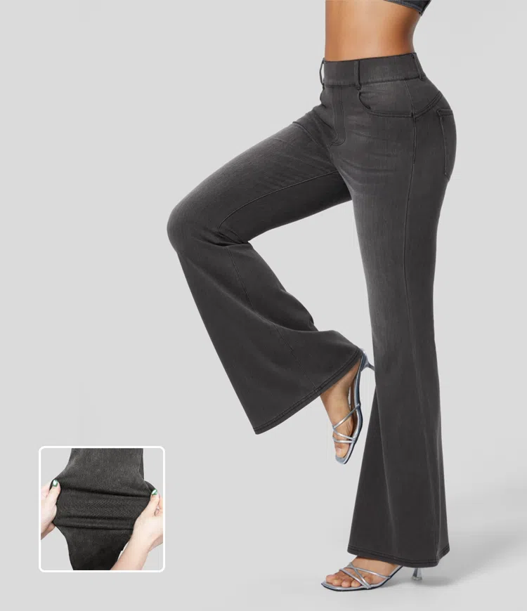 Halara Flex™ High Waist Multi-Pocket Stretch Knit Denim Work Length Flare Leggings