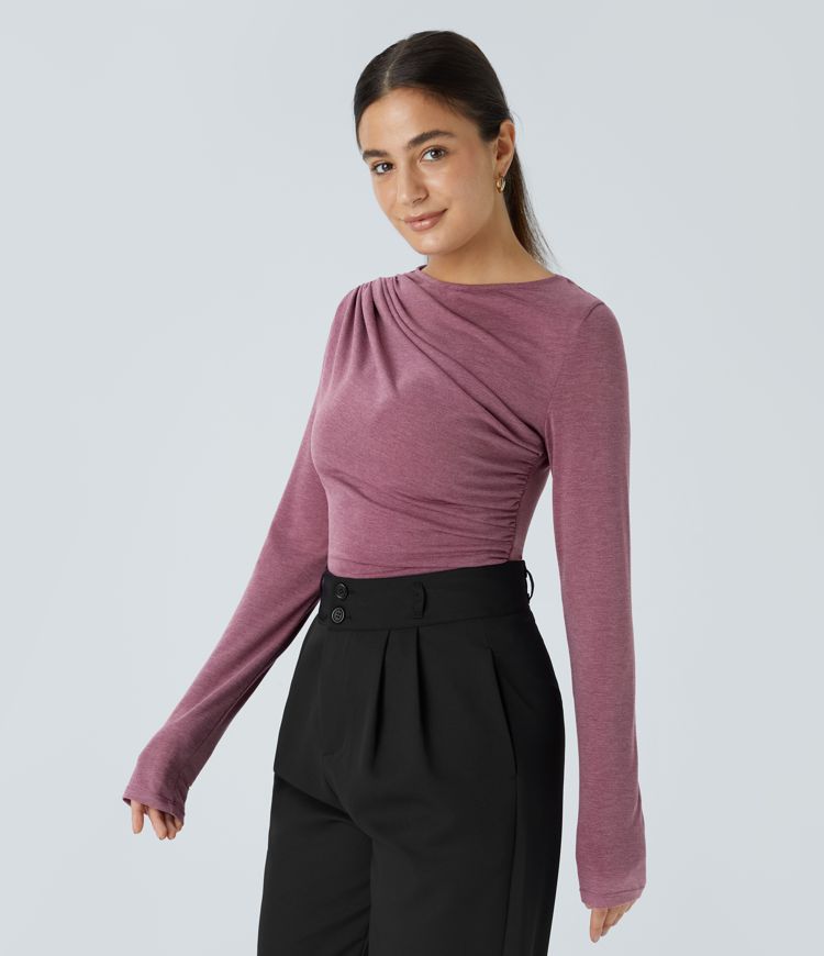 Long Sleeve Asymmetric Ruched Work Top