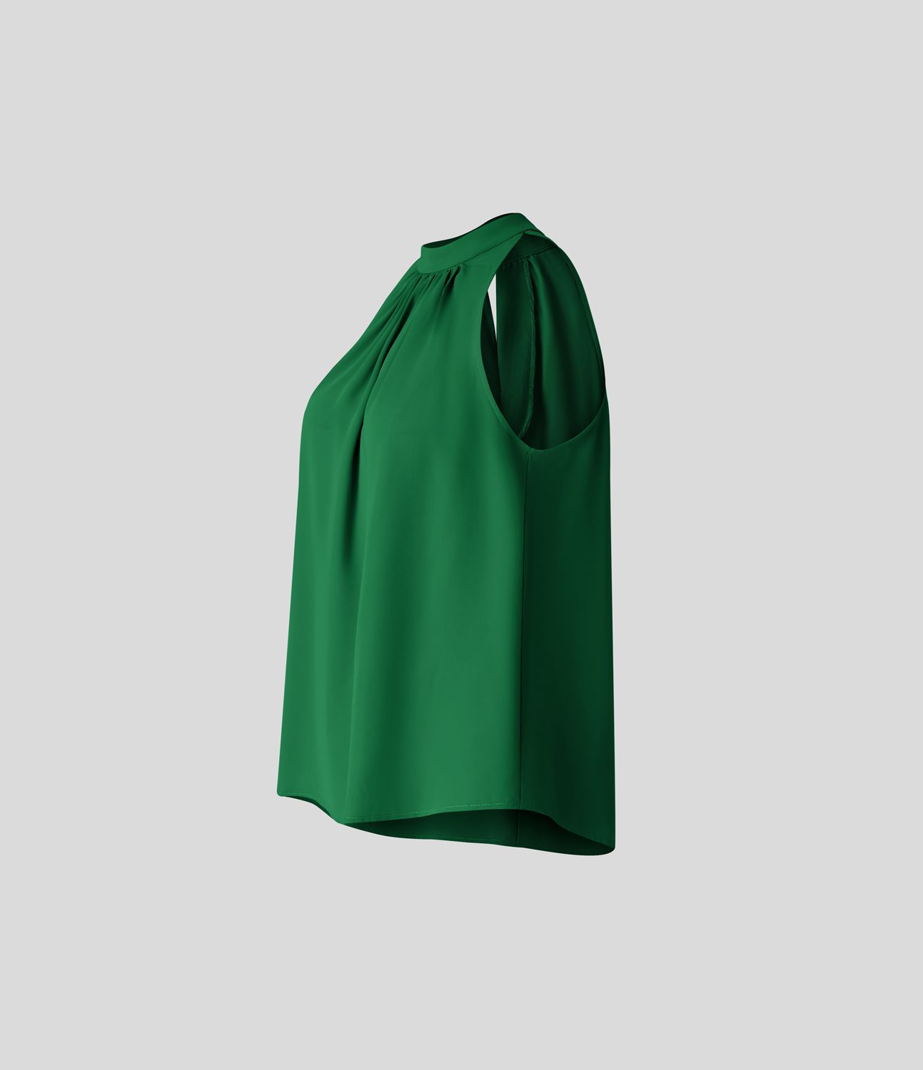 Keyhole Back Halter Sleeveless Curved Hem Work Blouse