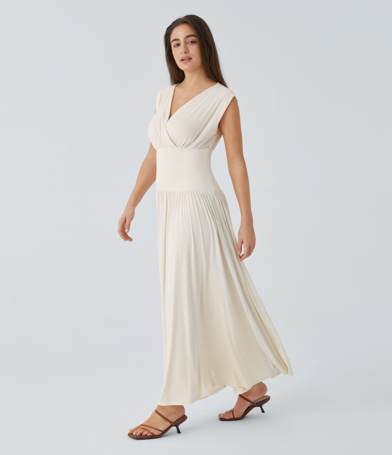 Ribbed V-Neck Sleeveless Appliqued Floral Maxi Resort Dress