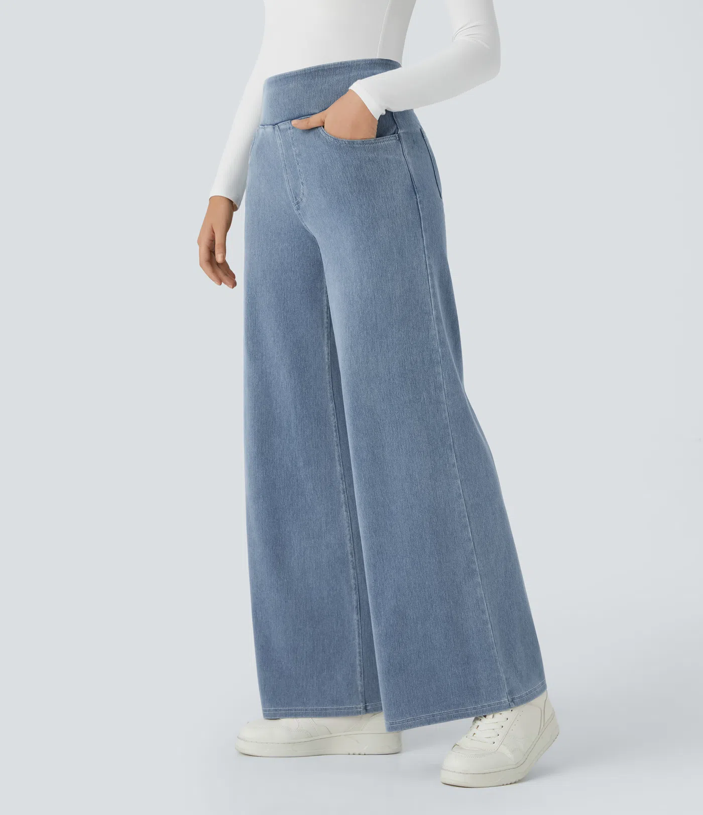 HalaraMagic™ High Waisted Multiple Pockets Wide Leg Loose Stretchy Knit Work Jeans