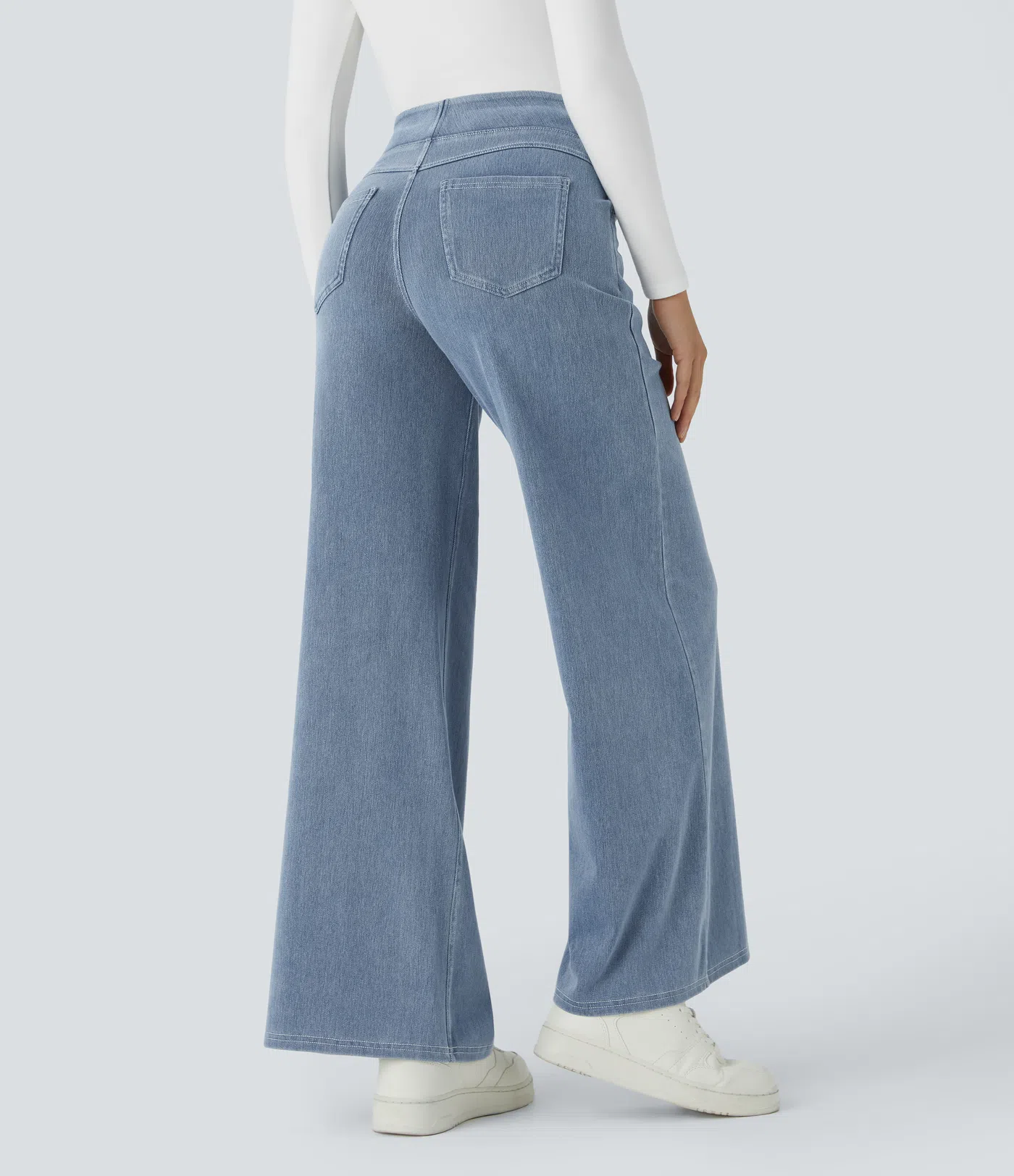 HalaraMagic™ High Waisted Multiple Pockets Wide Leg Loose Stretchy Knit Work Jeans
