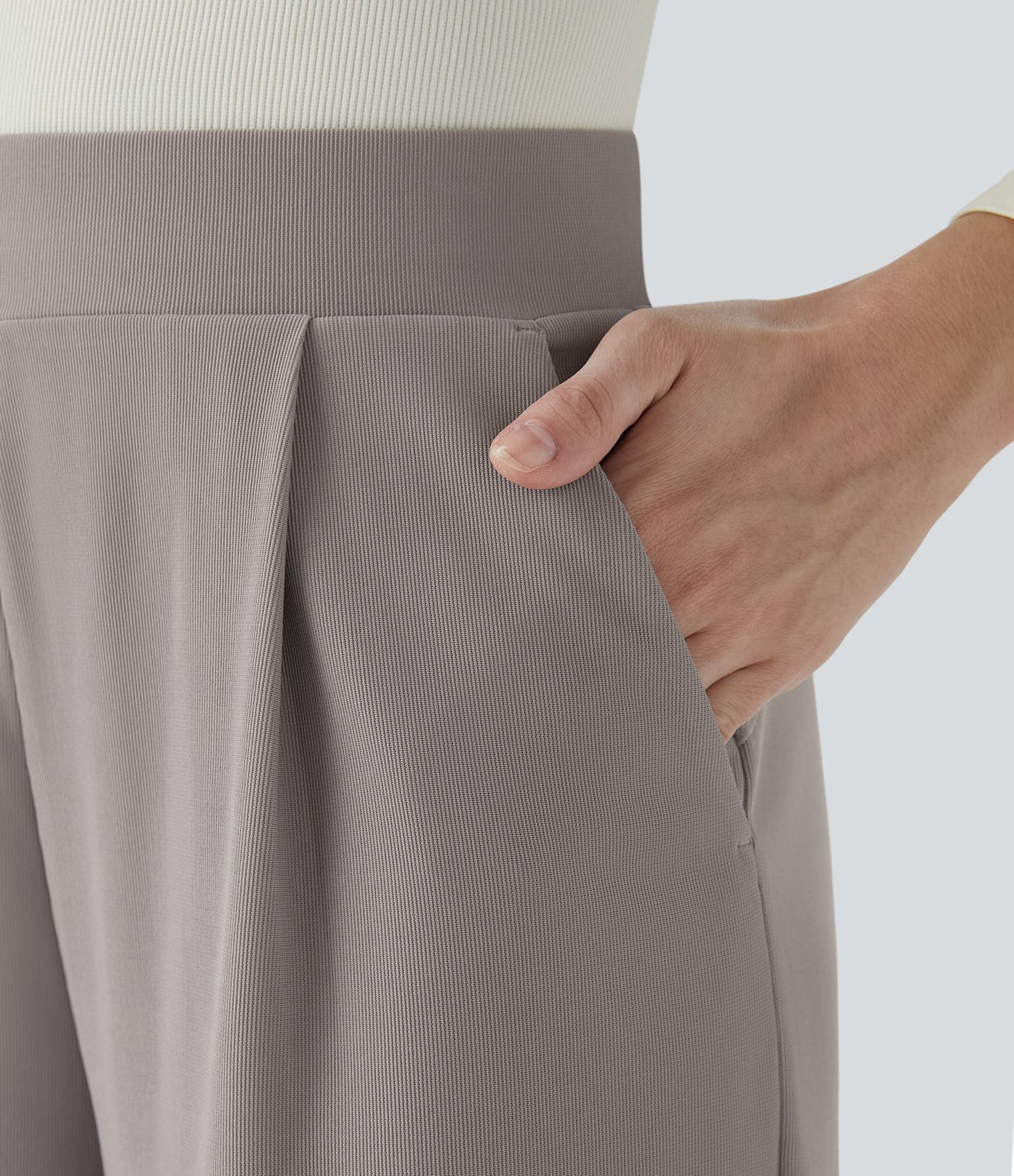 Pantalón Halara Flex™ oficina tiro alto control abdomen adelgazan tiro bolsillo lateral pierna ancha micro gofre
