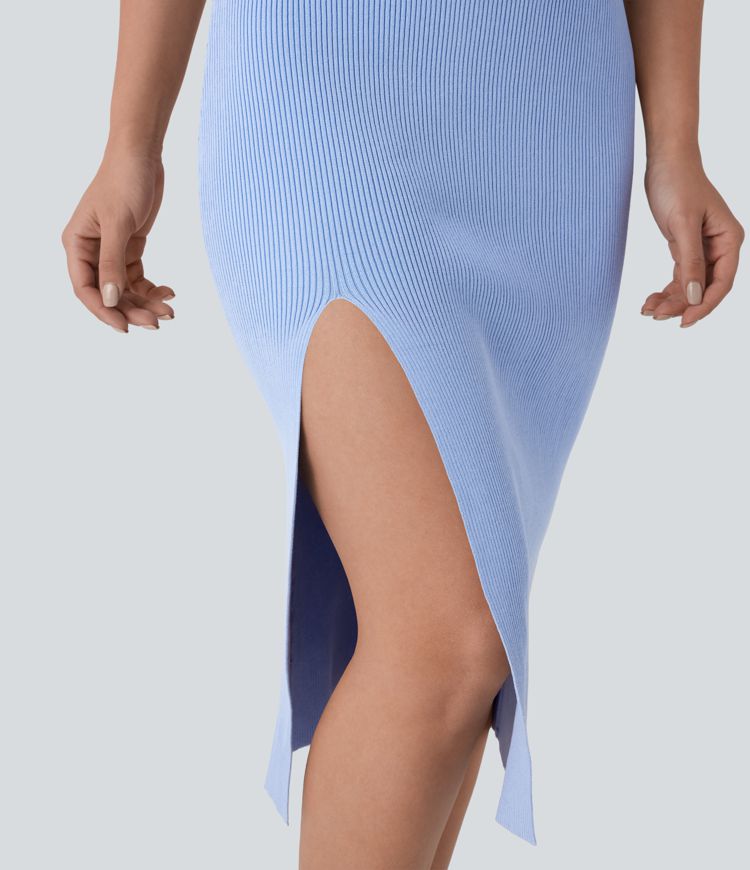 Vestido suéter ajustado abertura sin espalda resort