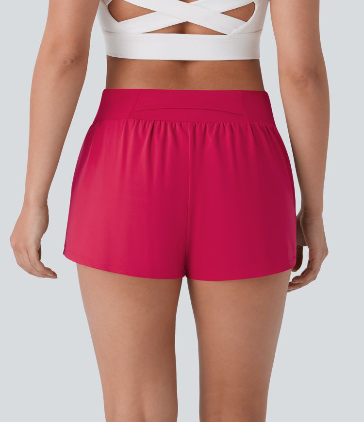 Softlyzero™ Airy Low Rise Inside Drawstring Back Pocket & Side Hidden Pocket 2-in-1 Cool Touch Yoga Shorts