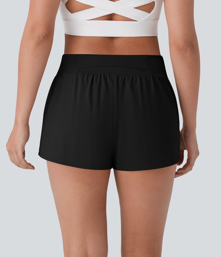 Softlyzero™ Airy Low Rise Inside Drawstring Back Pocket & Side Hidden Pocket 2-in-1 Cool Touch Yoga Shorts