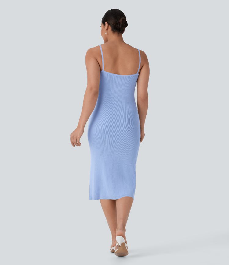 Vestido suéter ajustado abertura sin espalda resort