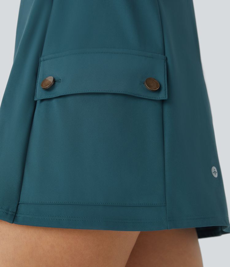 Front Half Zip Side Cargo Pocket Backless Two Piece Quick Dry Mini Tank Active Onepiece