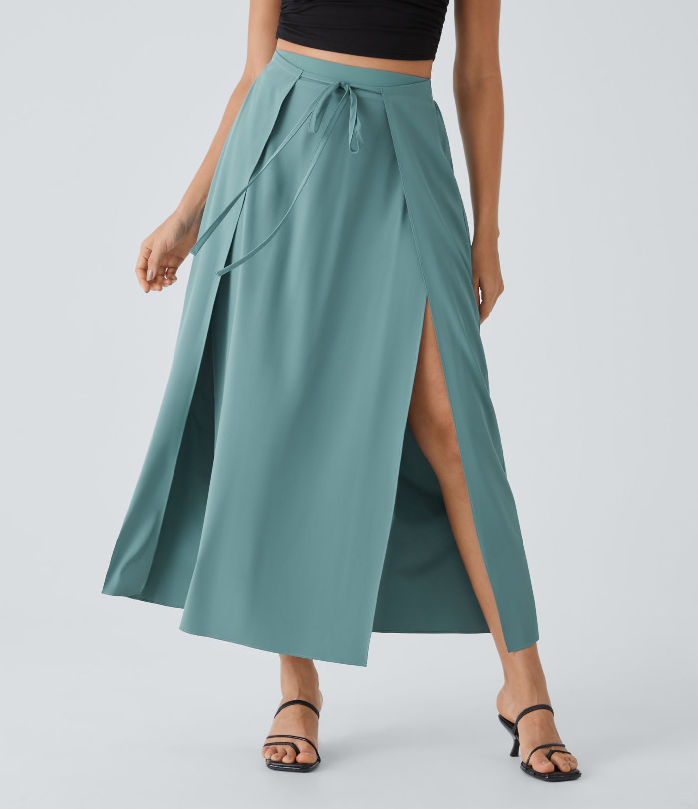 Breezeful™ High Waist Tie-Front Puckered Split Flowy 2-in-1 Maxi Quick-Dry Casual Skirt