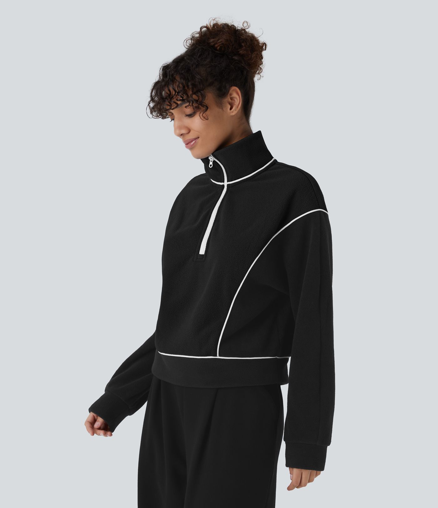 Sudadera polar cuello alto media cremallera manga larga bloque color