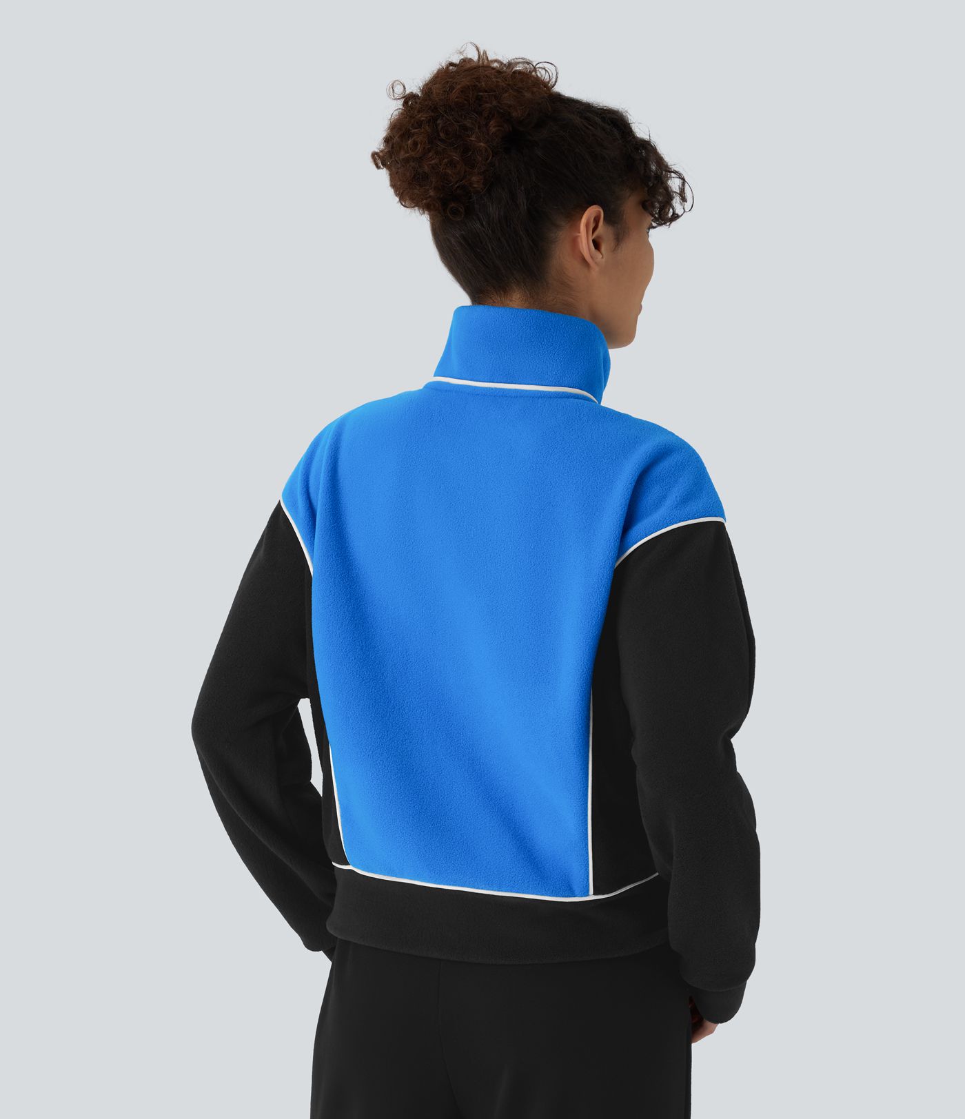 Stand Collar Half Zip Long Sleeve Colour Block Fleece Casual Sweatshirt