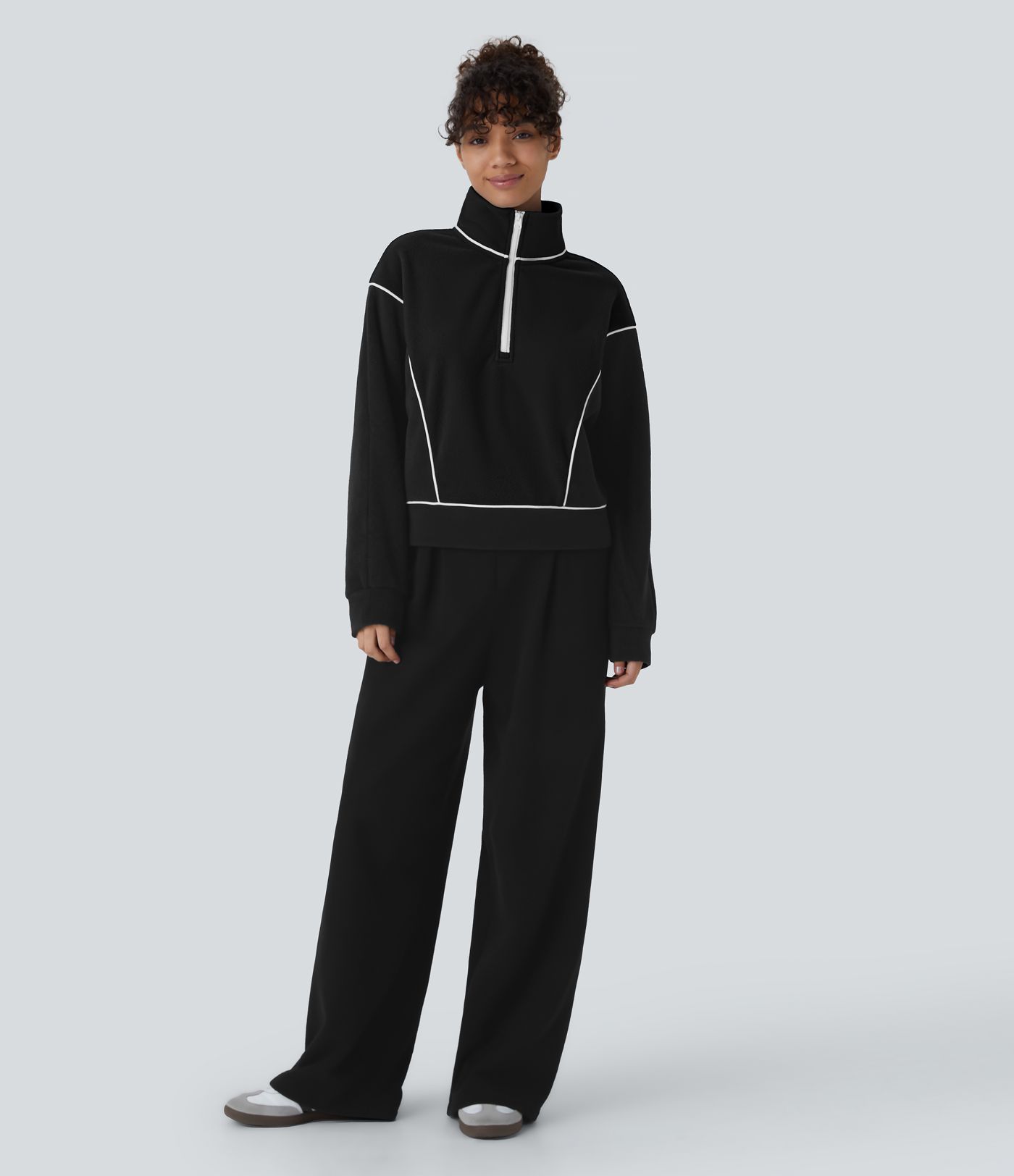 Sudadera polar cuello alto media cremallera manga larga bloque color