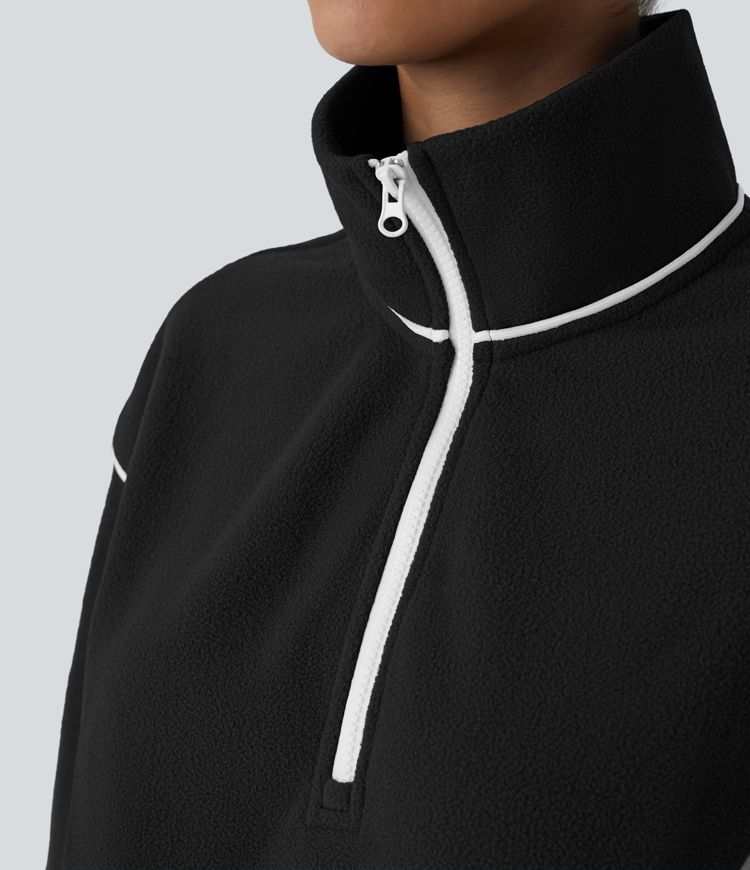 Women's Stand Collar Half Zip Long Sleeve Color Block Fleece