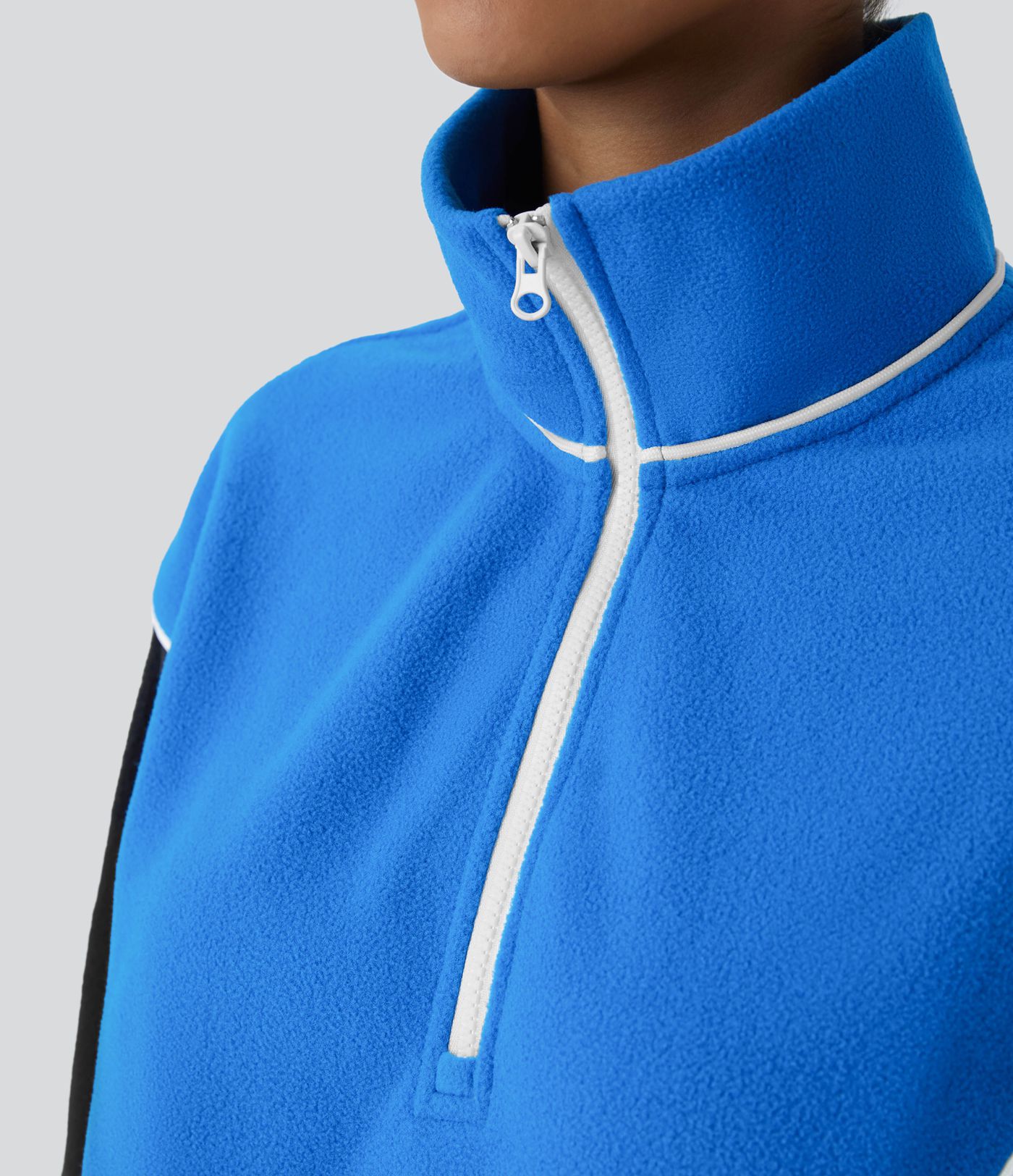 Stand Collar Half Zip Long Sleeve Colour Block Fleece Casual Sweatshirt