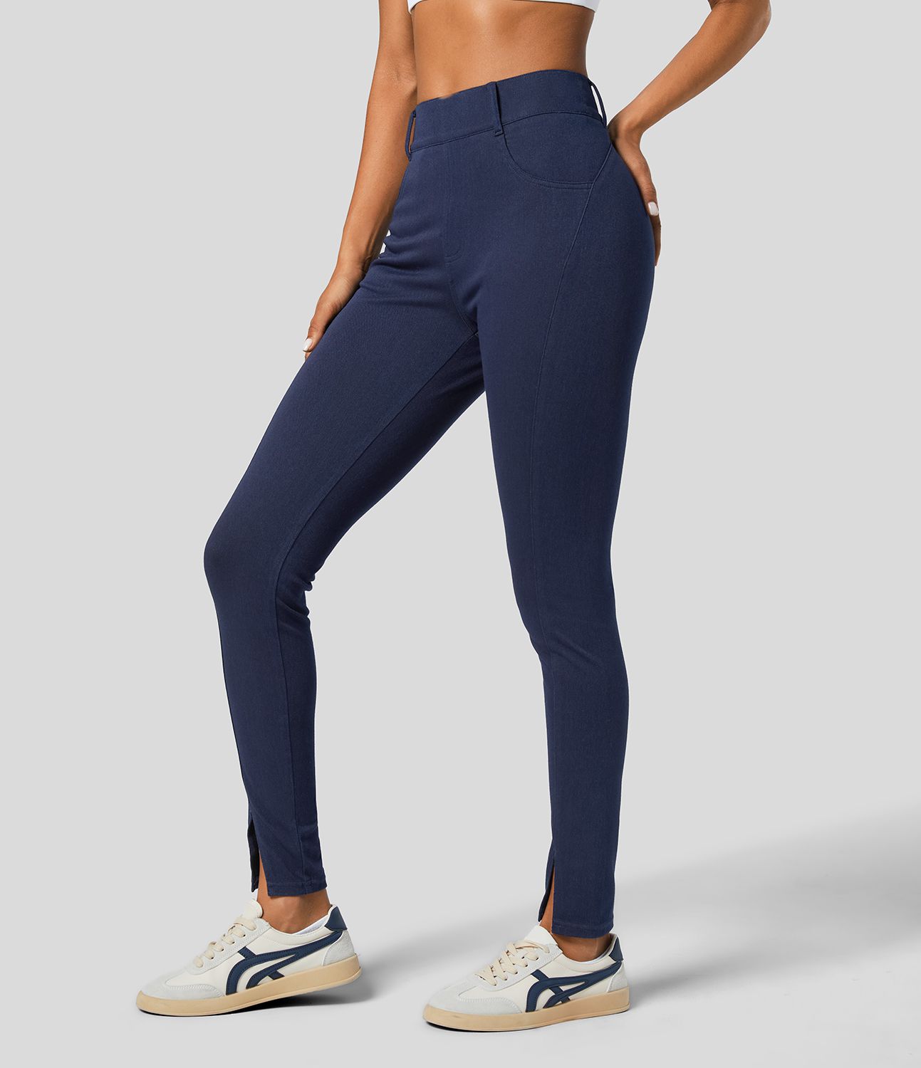 Halara Flex™ High Waisted Side Pocket Split Stretchy Knit Denim Casual Leggings