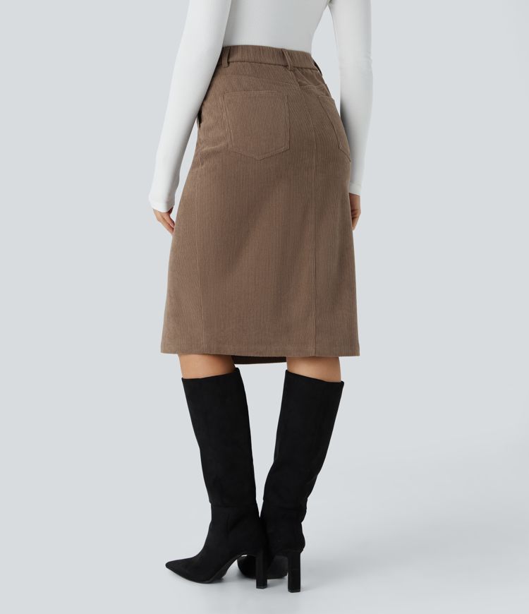 Falda oficina pana midi dividida tiro alto botón cremallera múltiple bolsillo