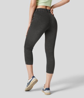 Halara Flex™ Legging Capri Casual Taille Midi Avec Poche Latérale En Tricot Extensible