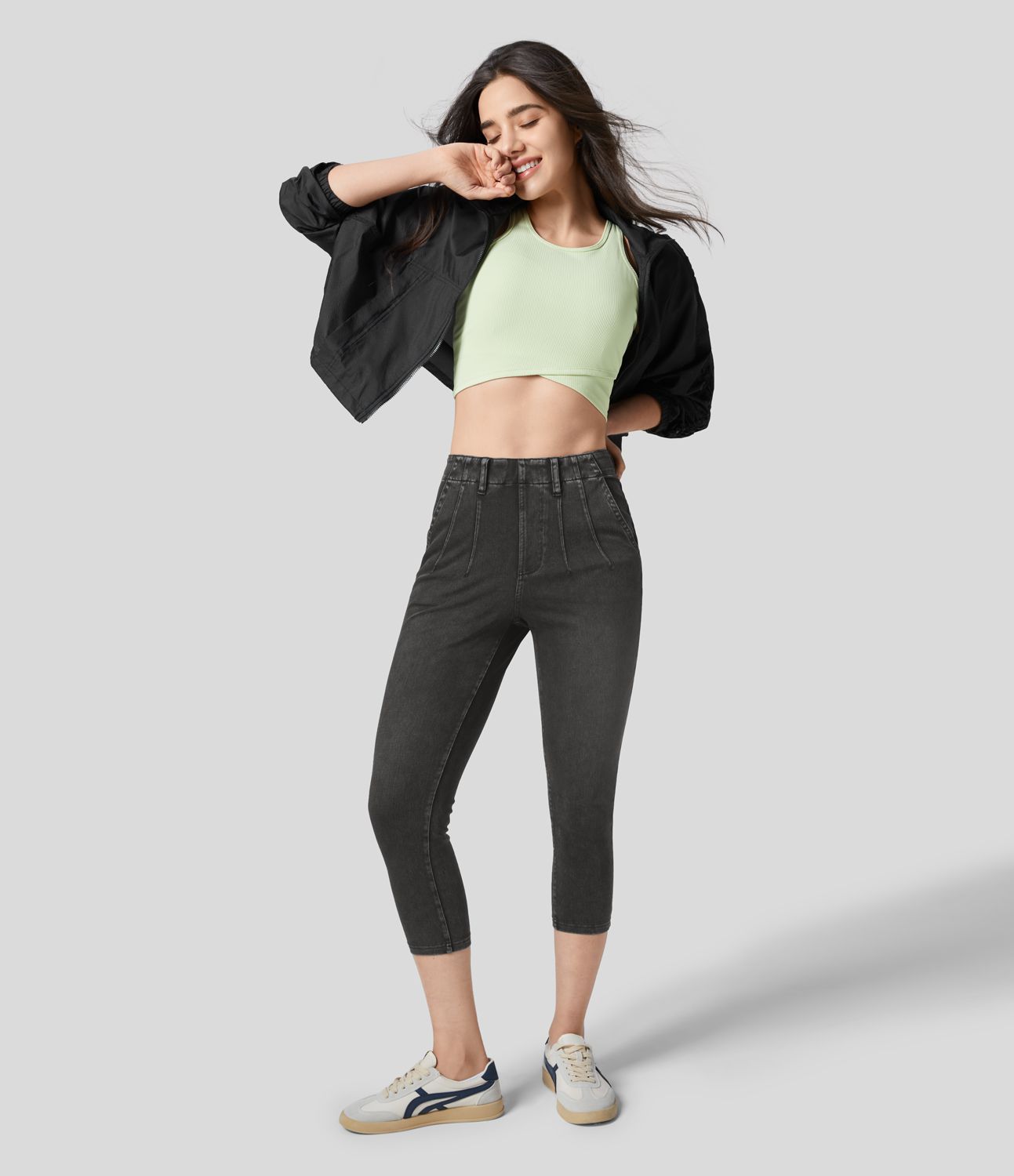 Halara Flex™ Legging Capri Casual Taille Midi Avec Poche Latérale En Tricot Extensible