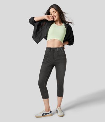 Halara Flex™ Legging Capri Casual Taille Midi Avec Poche Latérale En Tricot Extensible