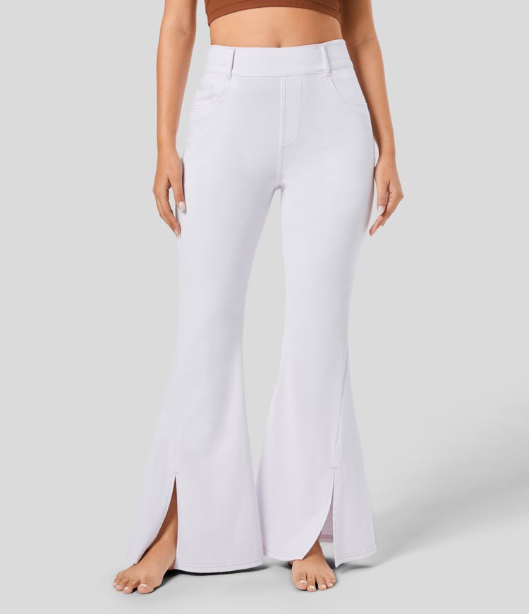 Jeans Halara Flex™ Denim acampanado elástico colorido abertura bolsillo lateral tiro alto