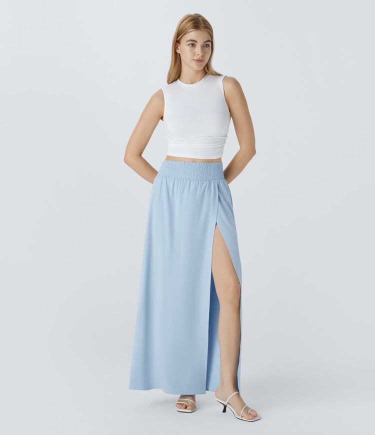 Falda maxi Breezeful™ fluida secado rápido bolsillo lateral 2 en 1 dividida tiro alto