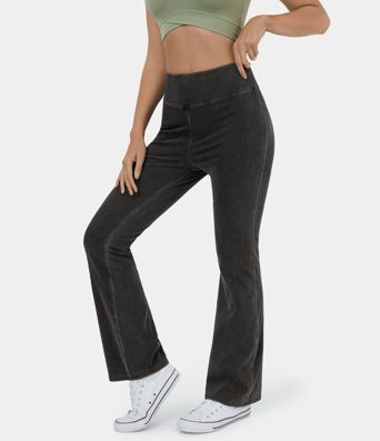 Jean décontracté bootcut HalaraMagic™ taille haute en maille extensible délavée avec poche arrière
