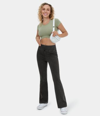 Halara Flex™ High Waisted Back Pocket Washed Stretchy Knit Casual Bootcut Jeans
