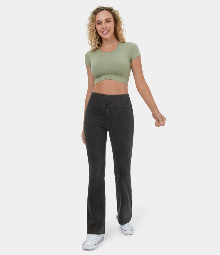 Halara Flex™ High Waisted Back Pocket Washed Stretchy Knit Casual Bootcut Jeans