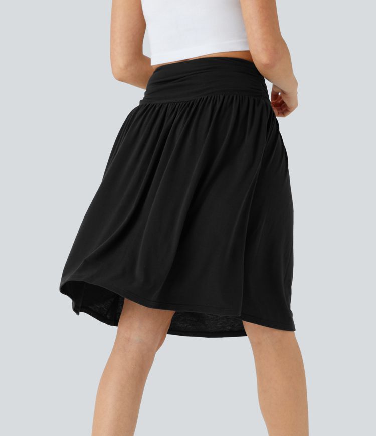High Waisted Ruched Side Pocket Flowy Resort Skirt
