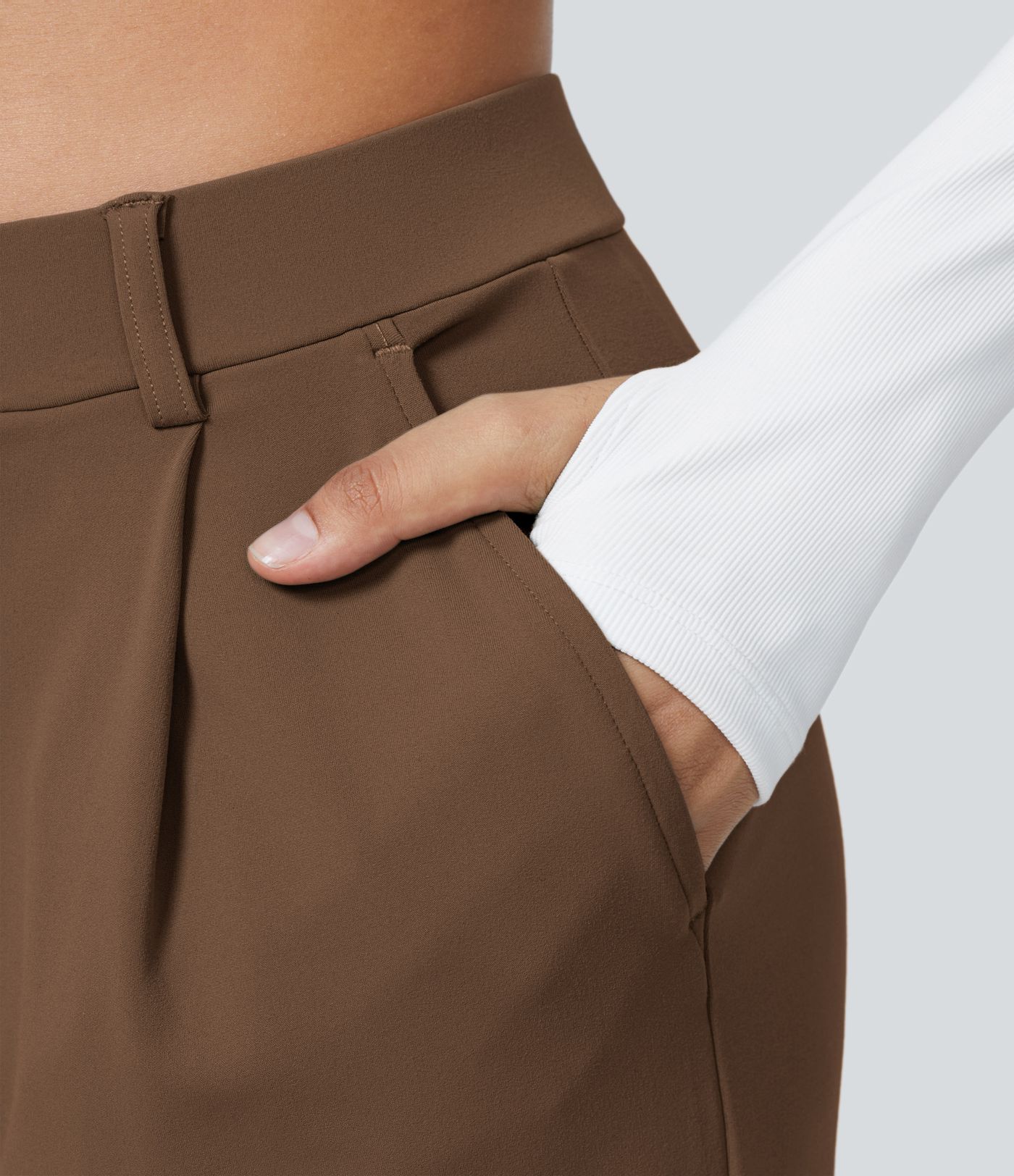 Pantalón  oficina pierna recta bolsillo lateral tiro alto pliegue