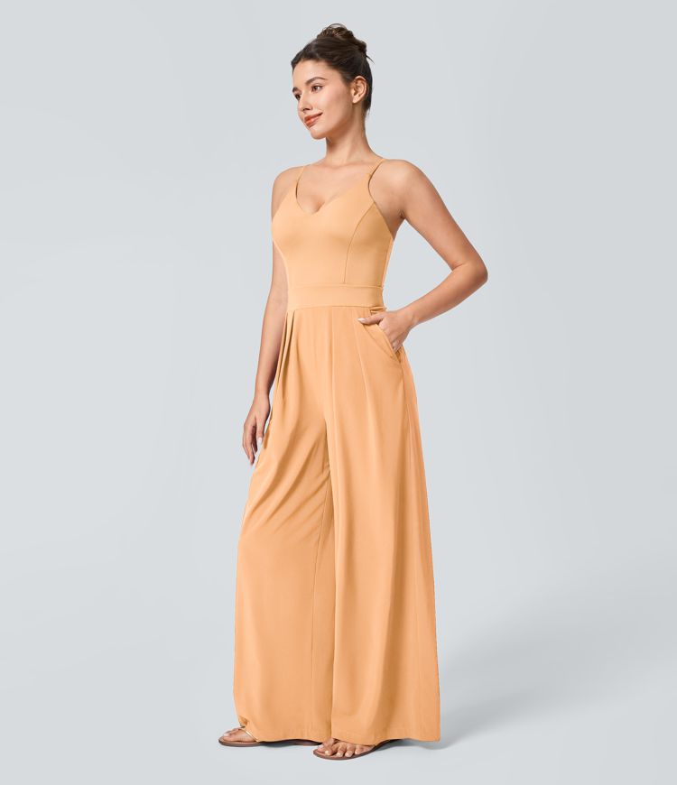 Breezeful™ Combinaison Dos Nu Poche Zippée Invisible Sur le Côté Jambe Large Séchage Rapide