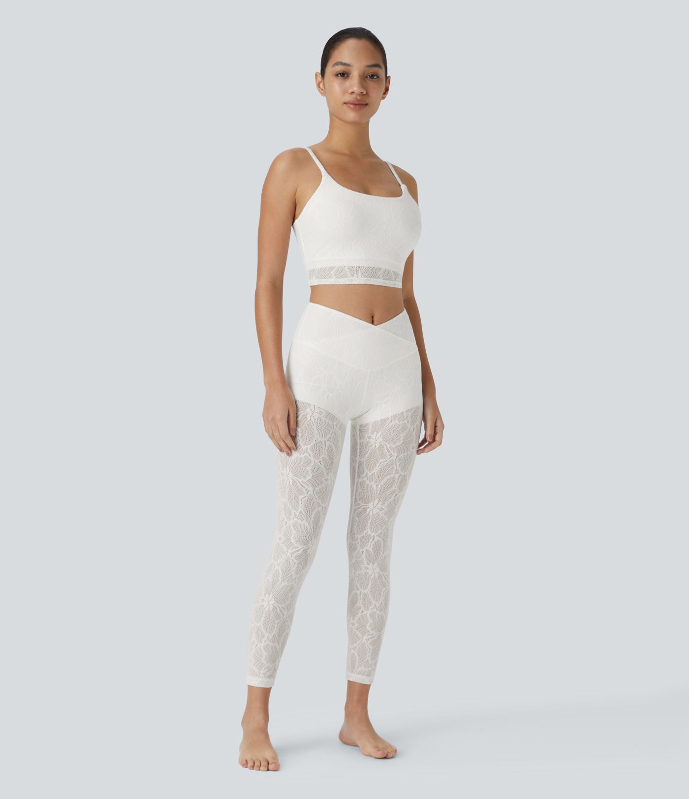 High Waist Crossover 2-in-1 7/8 Lace Casual Leggings