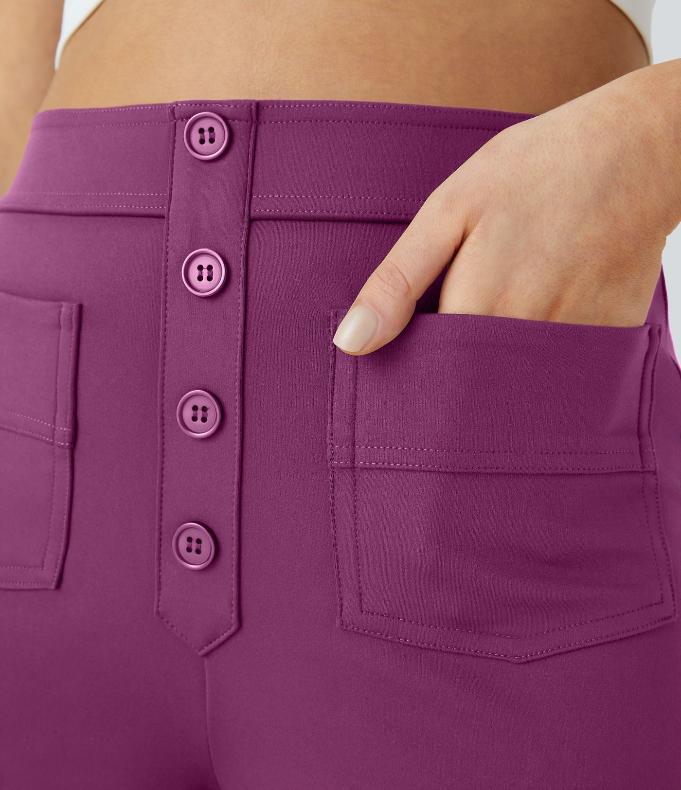 Pantalones pierna recta múltiple bolsillo botón tiro alto