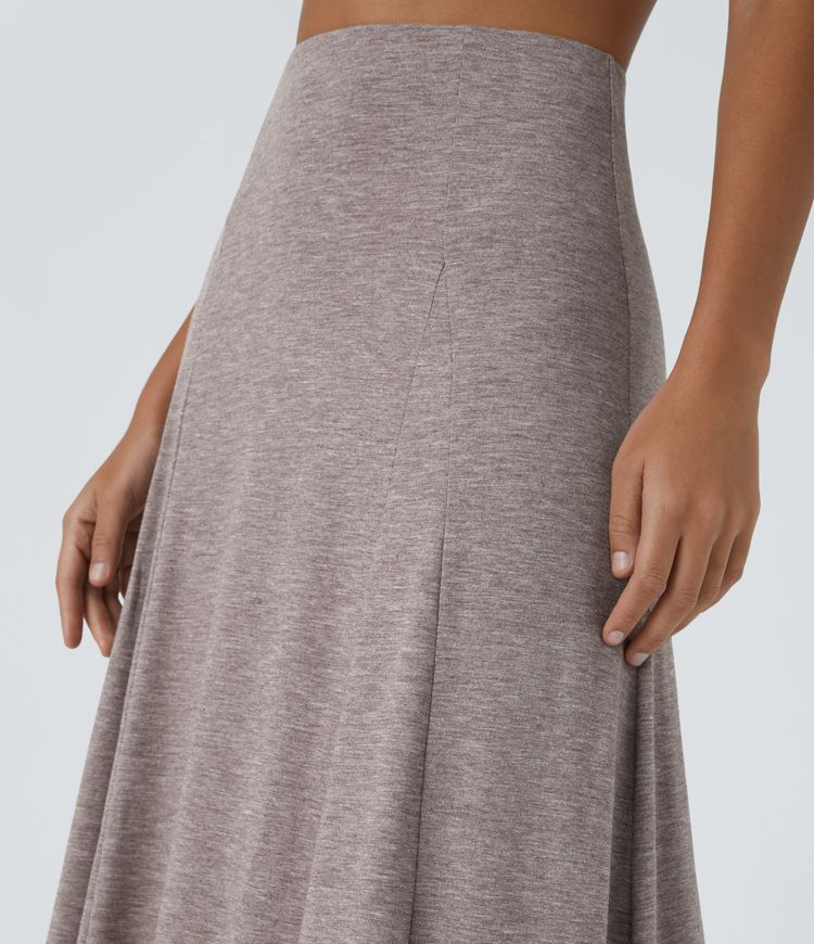 High Waisted Side Zipper Maxi Casual Flare Skirt