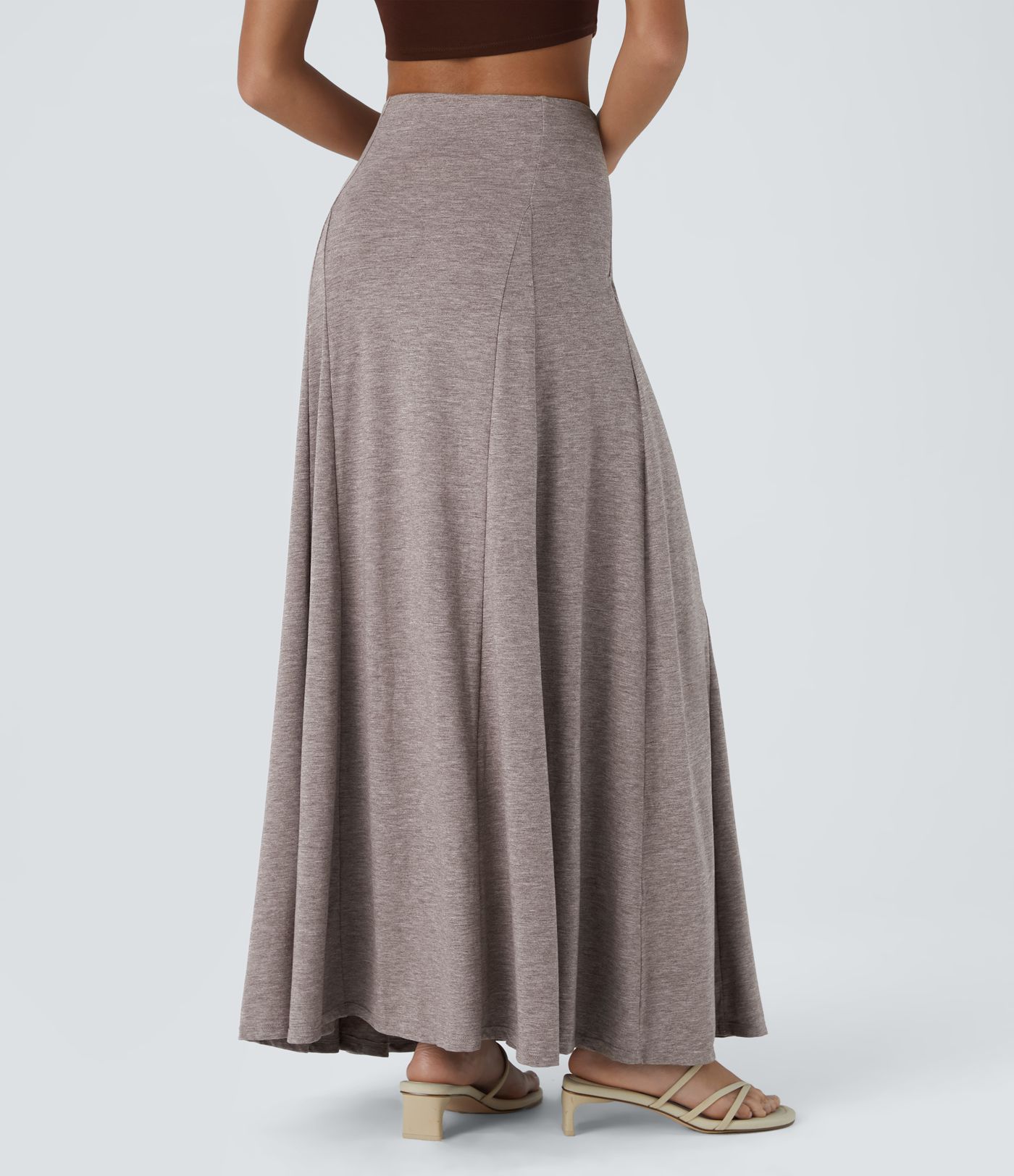 High Waisted Side Zipper Maxi Casual Flare Skirt