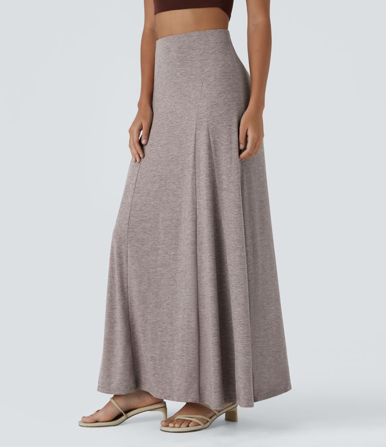 High Waisted Side Zipper Maxi Casual Flare Skirt