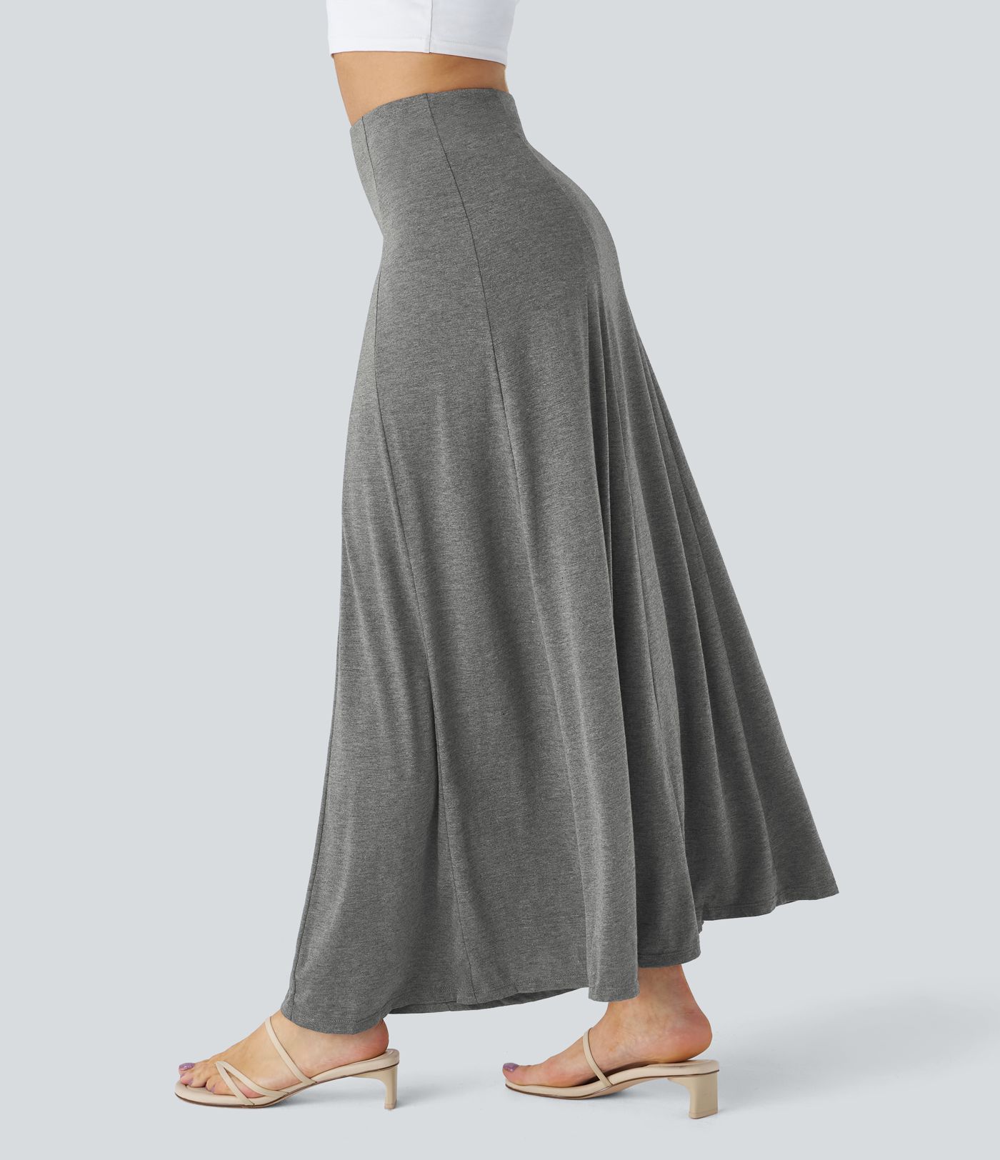 Falda acampanada larga cremallera lateral tiro alto