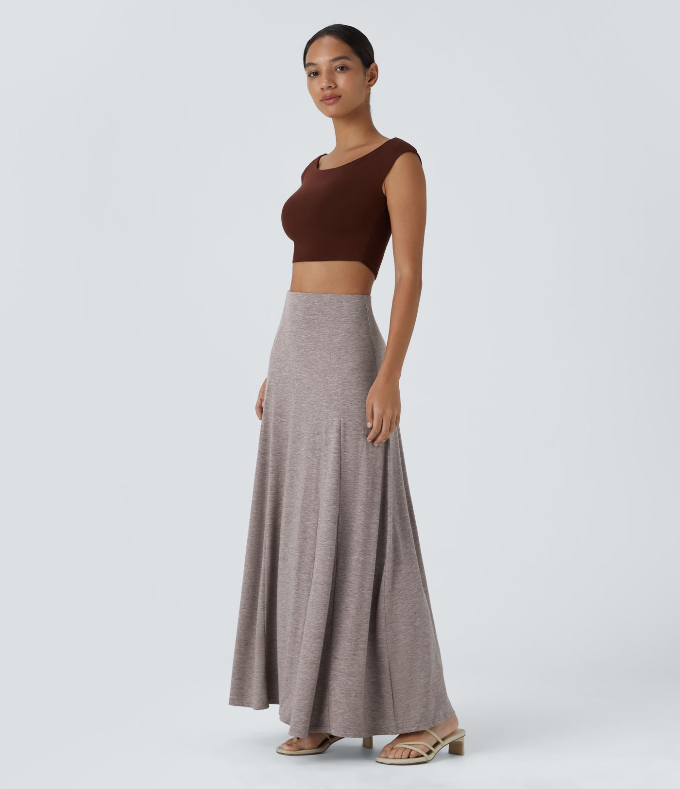 High Waisted Side Zipper Maxi Casual Flare Skirt