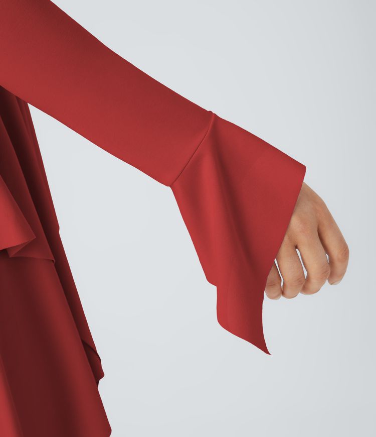 Mini vestido dobladillo pañuelo capa manga larga sin espalda fruncido correa ajustable