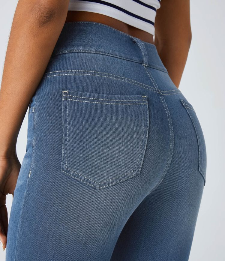 Jeans Halara Flex™ Denim ajustado elástico múltiple bolsillo cremallera botones tiro alto