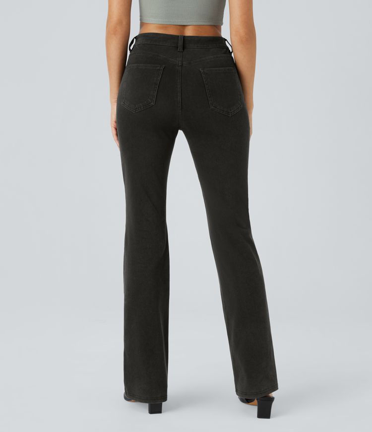 HalaraMagic™ Mid Rise Button Pockets Stretchy Knit Casual Bootcut Jeans