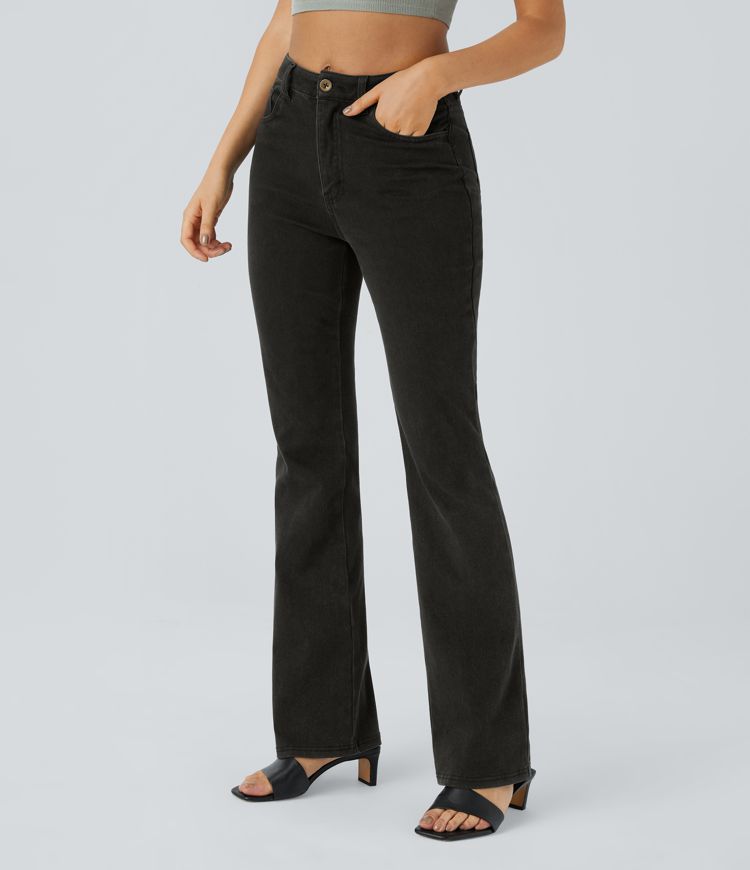 HalaraMagic™ Mid Rise Button Pockets Stretchy Knit Casual Bootcut Jeans