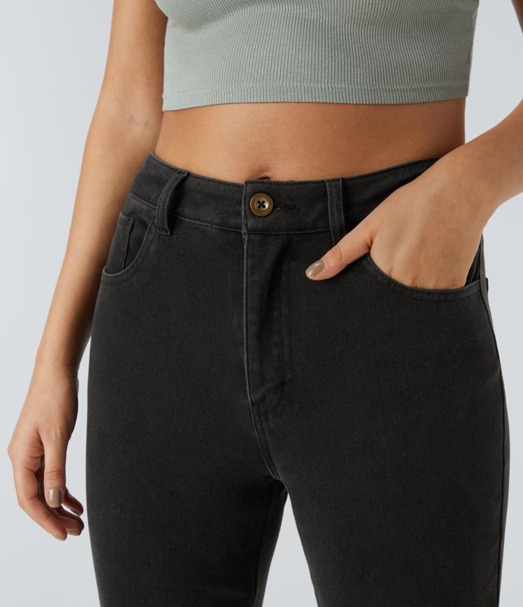 HalaraMagic™ Mid Rise Button Pockets Stretchy Knit Casual Bootcut Jeans